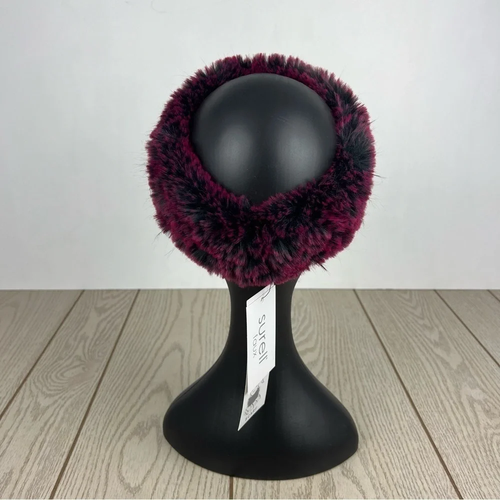 Surell Rex Rabbit Faux Fur Knit Stretch Headband OS Raspberry $65